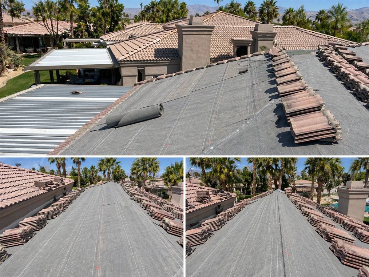 Coachella Valley tile re-roof with fresh underlayment and tile staged